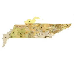 Tennessee state 3 digit zip code map. Preview.