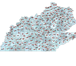Three-digit FIPS code & county map of TN, KY 