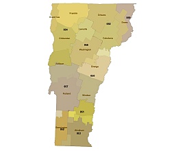 Vermont 3-digit ZIP code and county vector map