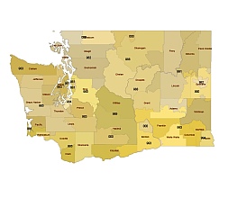 Washington state 3 digit zip code map. Preview.