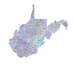 Wst Virginia state zip county road mapad