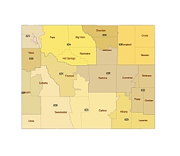 Wyoming 3 digit zip code and county vector map