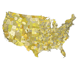 USA three digit zip code map. Albers Projection.