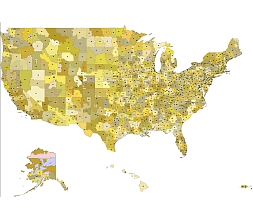 Vector maps of United States. Three digit zip code map. Mercator projection