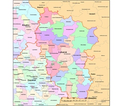 Luhansk region third level administrativ vector map