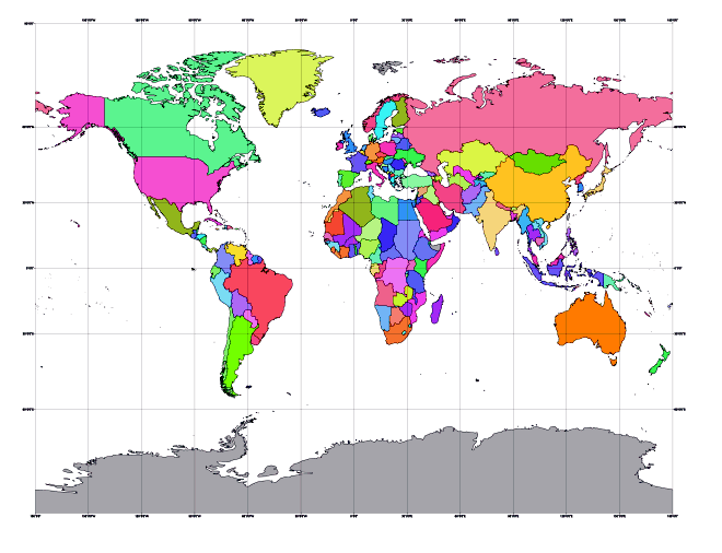 Colored gall world vector map