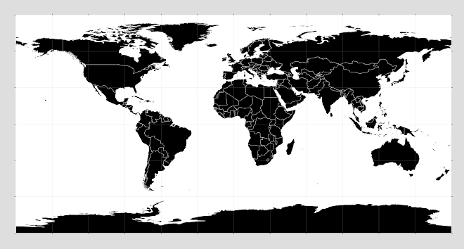 Black filled world outline vector map