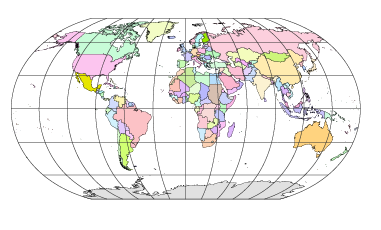 Colored Globe map. Robinson projection